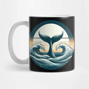 Hand drawn whale tail Retro ocean waves Mug